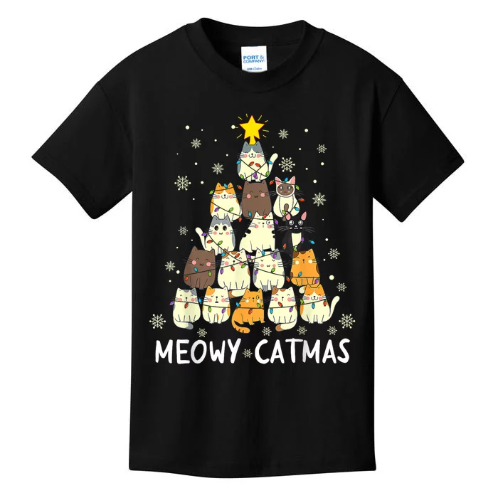 Meowy Catmas Cat Christmas Tree Xmas Kids T-Shirt