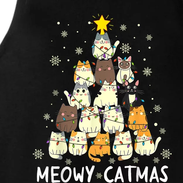 Meowy Catmas Cat Christmas Tree Xmas Ladies Tri-Blend Wicking Tank