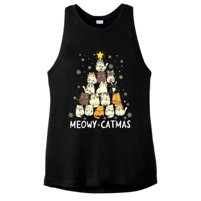 Meowy Catmas Cat Christmas Tree Xmas Ladies Tri-Blend Wicking Tank