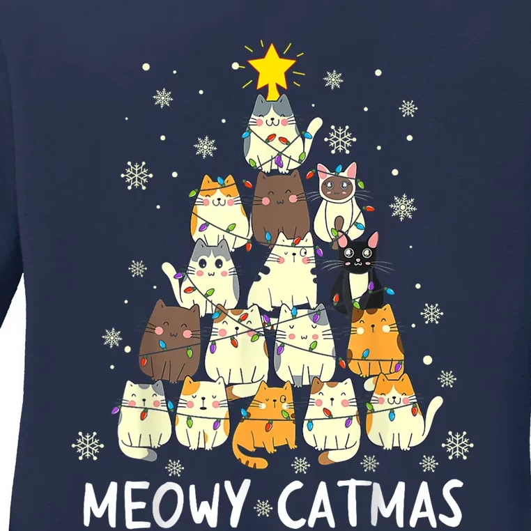 Meowy Catmas Cat Christmas Tree Xmas Ladies Long Sleeve Shirt