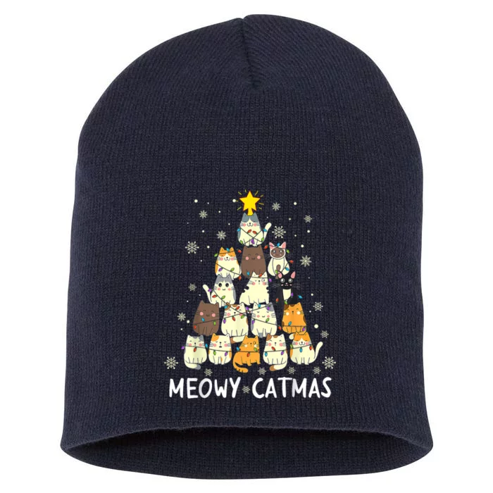 Meowy Catmas Cat Christmas Tree Xmas Short Acrylic Beanie