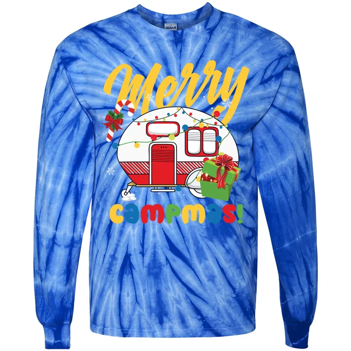 Merry Campmas Christmas Camper Camping Lover Gift Tie-Dye Long Sleeve Shirt