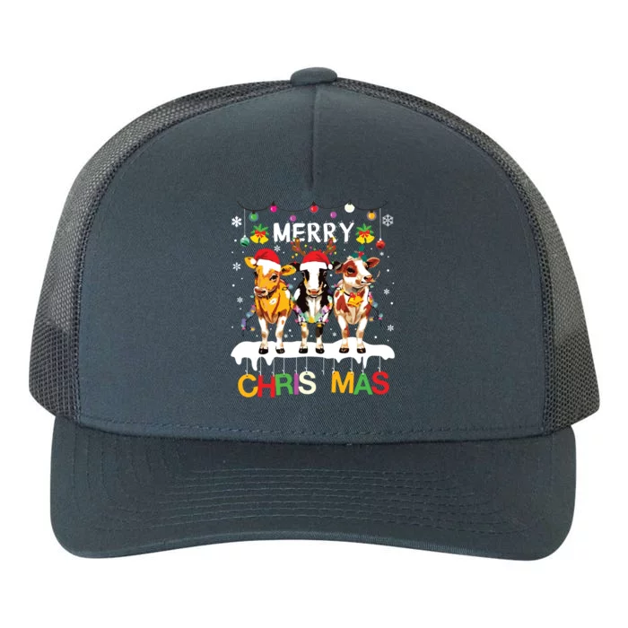 Merry Christmas Cow Farmer Santa Hat Xmas Lights Yupoong Adult 5-Panel Trucker Hat