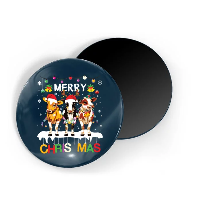 Merry Christmas Cow Farmer Santa Hat Xmas Lights Magnet