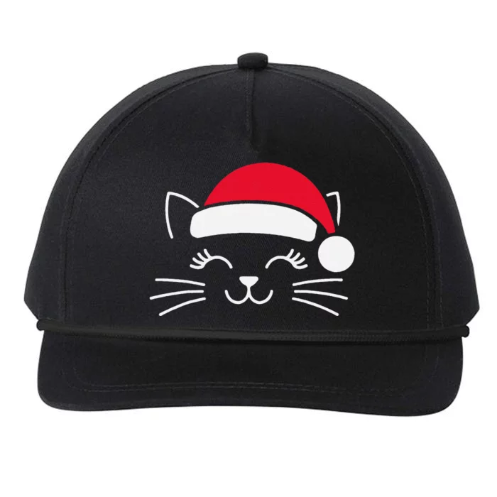 Meowy Christmas Cute Cat Face Simple Santa Cat Christmas Snapback Five-Panel Rope Hat