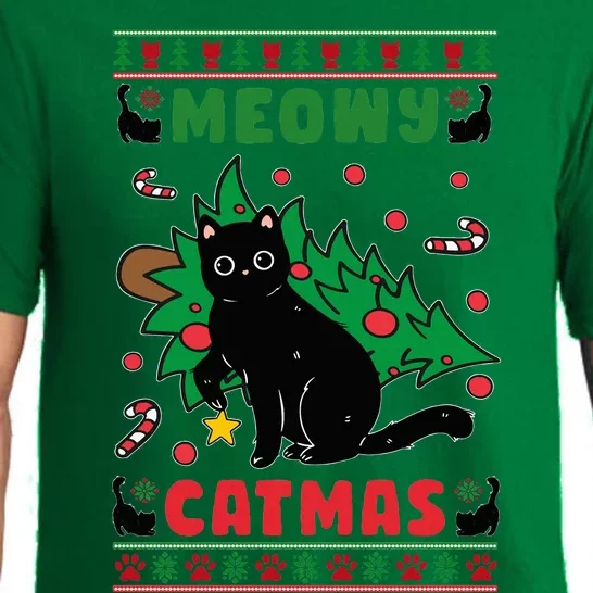 Meowy Catmas Cute Kawaii Cat Christmas Tree Ugly Sweater Pajama Set