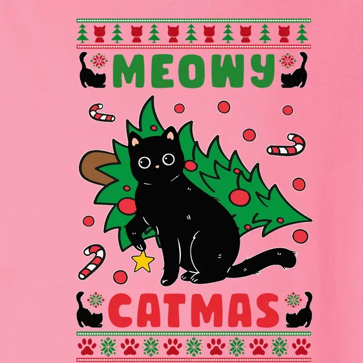 Meowy Catmas Cute Kawaii Cat Christmas Tree Ugly Sweater Toddler Long Sleeve Shirt