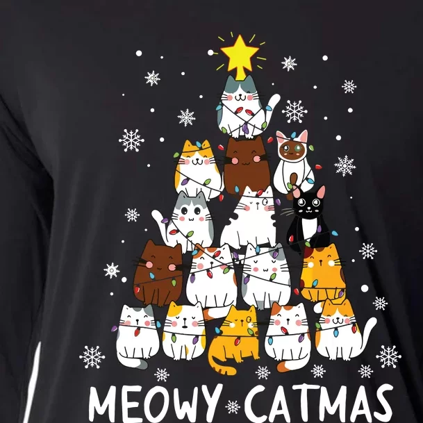 Meowy Catmas Cat Christmas Tree Xmas Funny Santa Cooling Performance Long Sleeve Crew