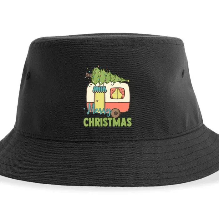 Merry Christmas Camping Van Trailer Xmas Tree Gift Sustainable Bucket Hat