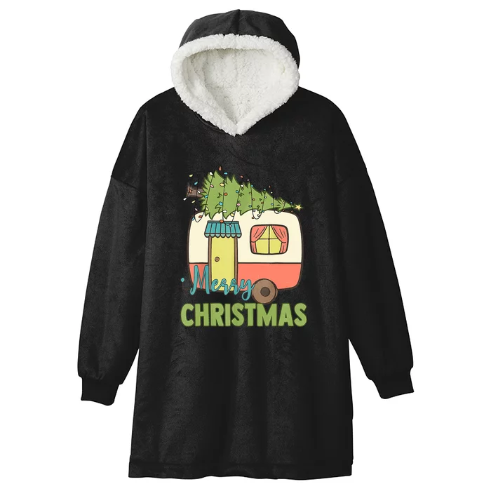 Merry Christmas Camping Van Trailer Xmas Tree Gift Hooded Wearable Blanket