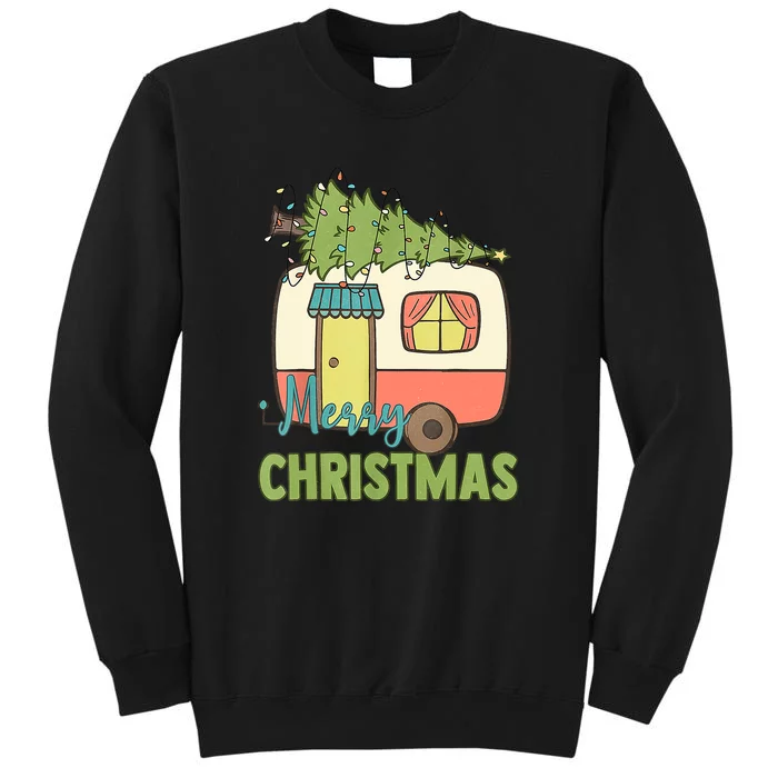 Merry Christmas Camping Van Trailer Xmas Tree Gift Tall Sweatshirt