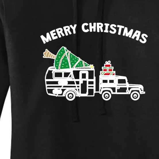 Merry Christmas Caravan Camping RV Trailer Xmas Tree Gift Women's Pullover Hoodie