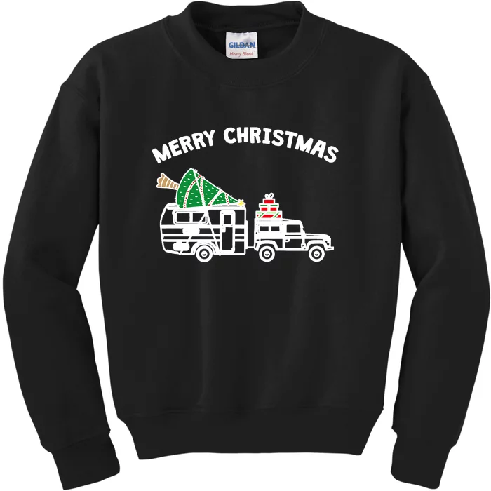 Merry Christmas Caravan Camping RV Trailer Xmas Tree Gift Kids Sweatshirt