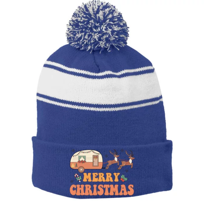 Merry Christmas Camper Merry Campmas Christmas Camping Squad Gift Stripe Pom Pom Beanie