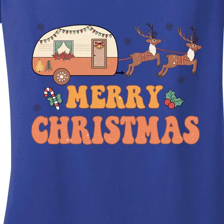 Merry Christmas Camper Merry Campmas Christmas Camping Squad Gift Women's V-Neck T-Shirt