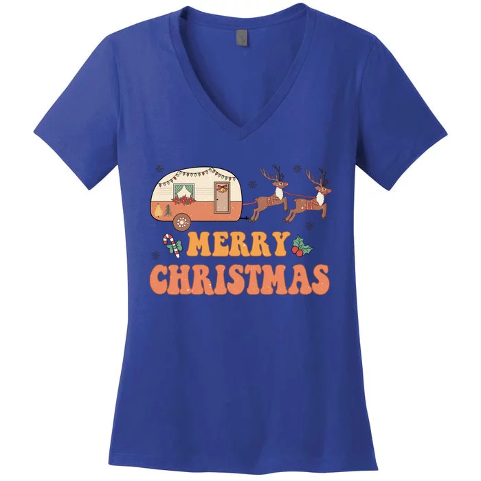 Merry Christmas Camper Merry Campmas Christmas Camping Squad Gift Women's V-Neck T-Shirt