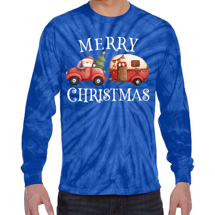 Merry Christmas Camping Cute Santa Claus Red Truck Camper Great Gift Tie-Dye Long Sleeve Shirt