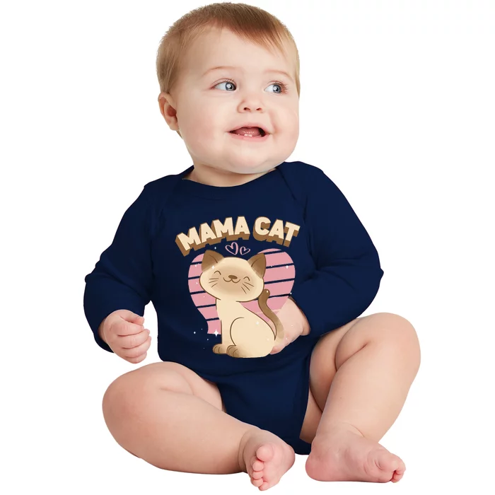 Mama Cat Cute Siamese Cat Breed Heart Decor Mothers Day Baby Long Sleeve Bodysuit