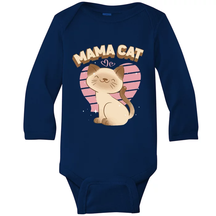 Mama Cat Cute Siamese Cat Breed Heart Decor Mothers Day Baby Long Sleeve Bodysuit