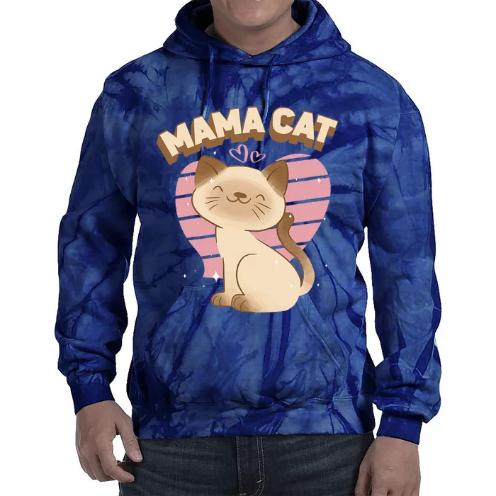 Mama Cat Cute Siamese Cat Breed Heart Decor Mothers Day Tie Dye Hoodie