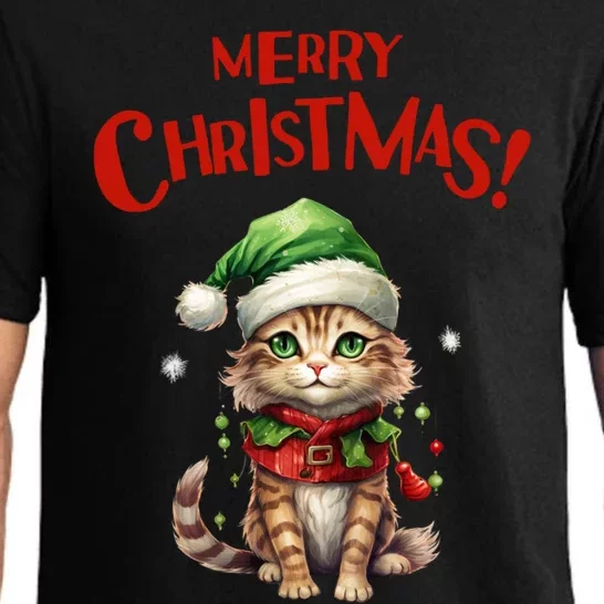 Merry Christmas Cute Winter Santa Cat Festive Holiday Gift Pajama Set