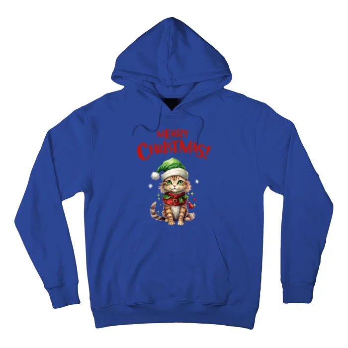 Merry Christmas Cute Winter Santa Cat Festive Holiday Gift Hoodie