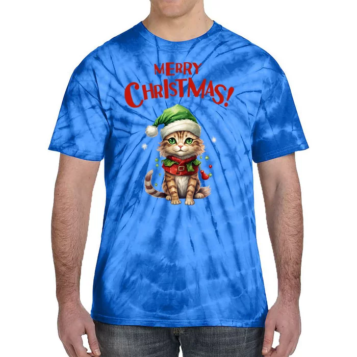 Merry Christmas Cute Winter Santa Cat Festive Holiday Gift Tie-Dye T-Shirt