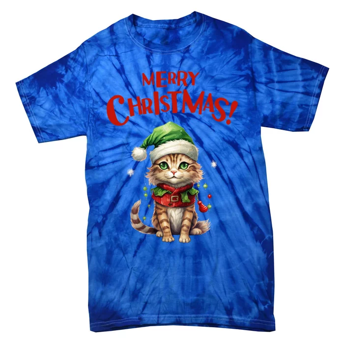 Merry Christmas Cute Winter Santa Cat Festive Holiday Gift Tie-Dye T-Shirt