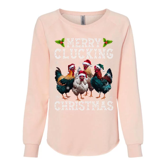 Merry Clucking Christmas Funny Chicken Lights Santa Hat Xmas Womens California Wash Sweatshirt