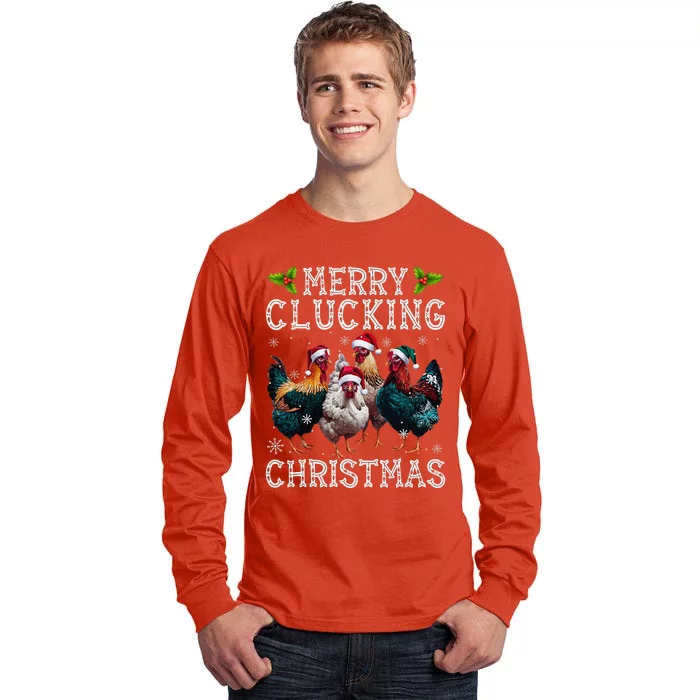 Merry Clucking Christmas Funny Chicken Lights Santa Hat Xmas Tall Long Sleeve T-Shirt