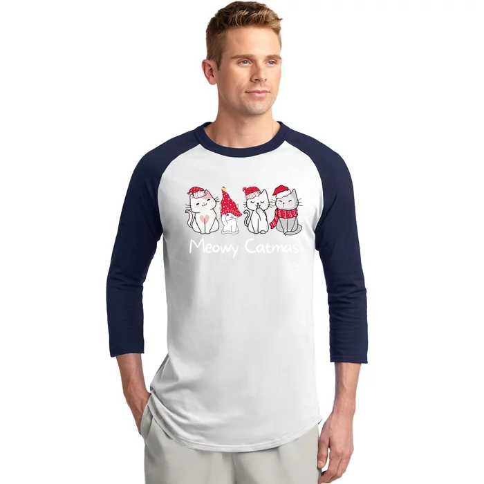 Meowy Catmas Cute Funny Cat Christmas Merry Catmas Gift Baseball Sleeve Shirt