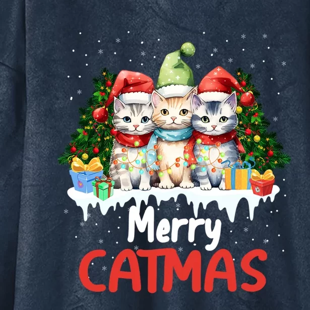 Merry Catmas Christmas Festive Feline Fun Cat Tees Gift Hooded Wearable Blanket