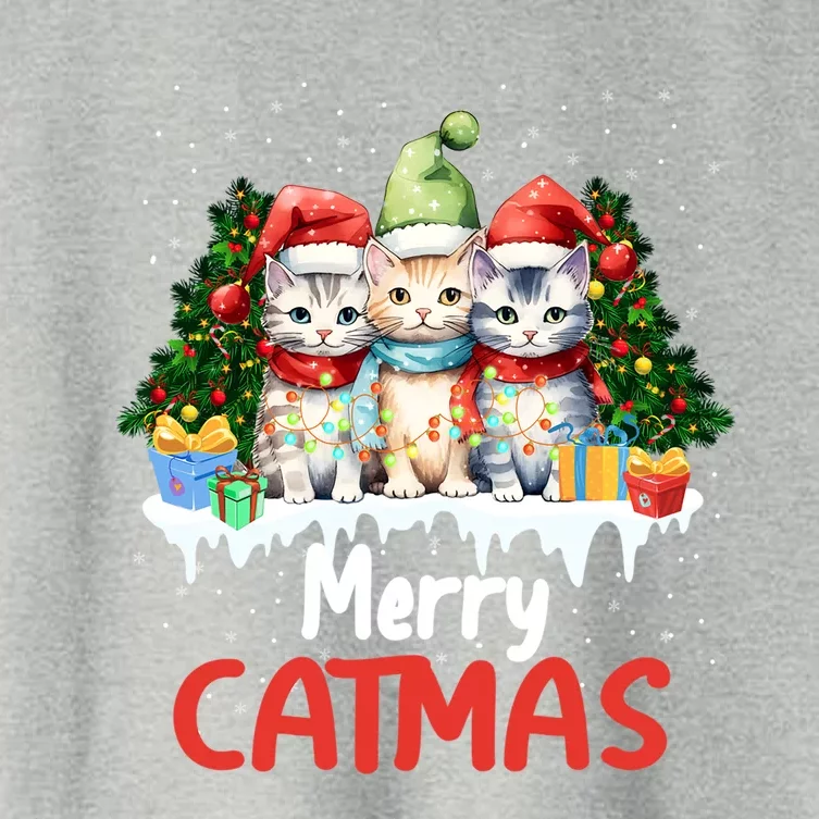 Merry Catmas Christmas Festive Feline Fun Cat Tees Gift Women's Crop Top Tee