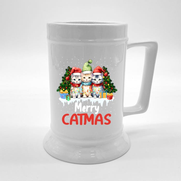 Merry Catmas Christmas Festive Feline Fun Cat Tees Gift Front & Back Beer Stein