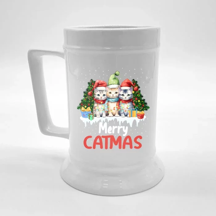 Merry Catmas Christmas Festive Feline Fun Cat Tees Gift Front & Back Beer Stein