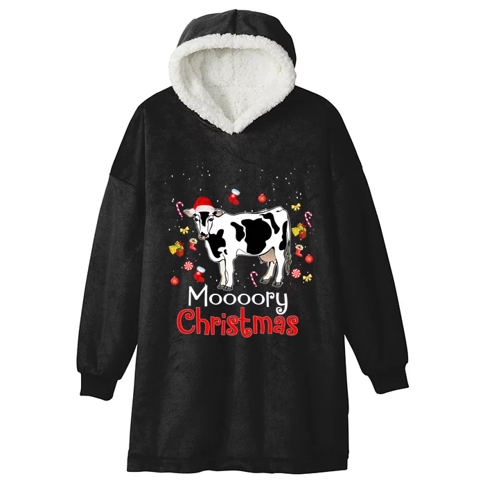 Moooory Christmas Cow Christmas Funny Santa Cow Xmas Hooded Wearable Blanket