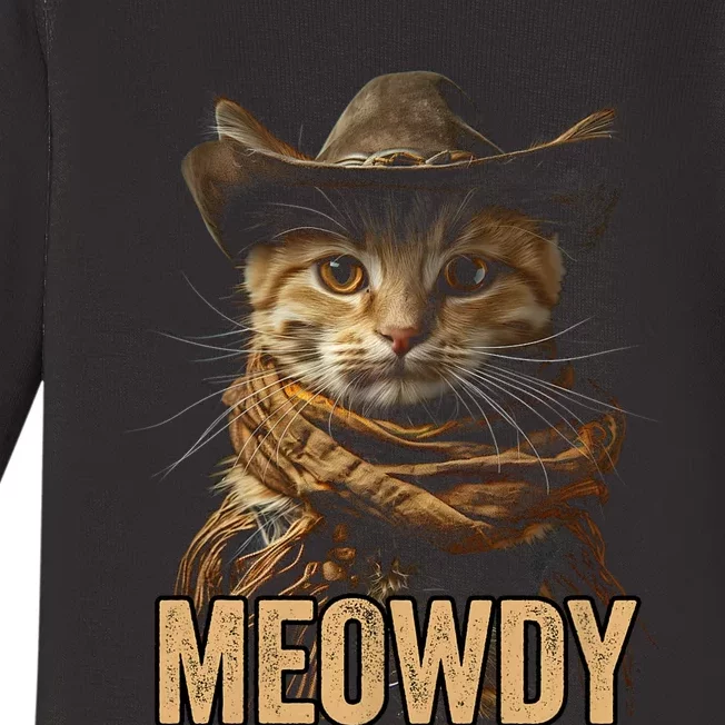 Meowdy Cowboy Cat Country Western Funny Cat Baby Long Sleeve Bodysuit