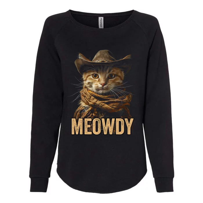 Meowdy Cowboy Cat Country Western Funny Cat Womens California Wash Sweatshirt