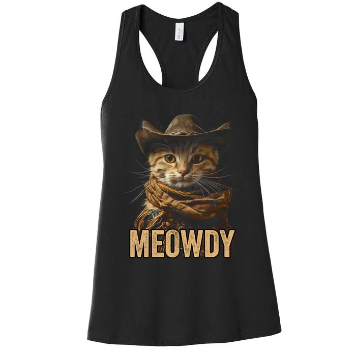 Meowdy Cowboy Cat Country Western Funny Cat Women's Racerback Tank