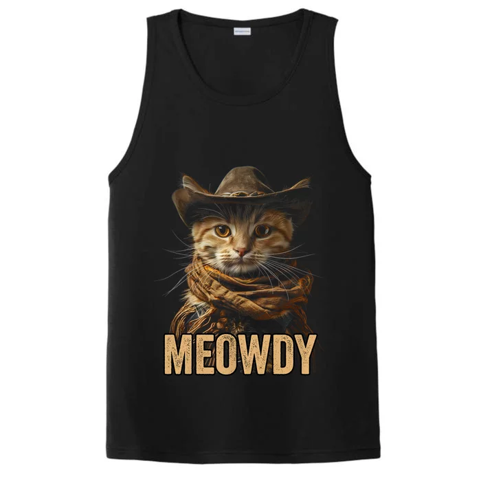 Meowdy Cowboy Cat Country Western Funny Cat Performance Tank