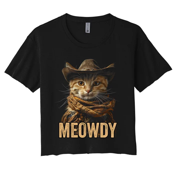 Meowdy Cowboy Cat Country Western Funny Cat Women's Crop Top Tee