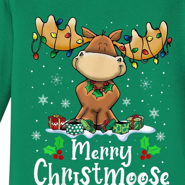 Merry Christmoose Christmas Moose Xmas Lights Baby Long Sleeve Bodysuit