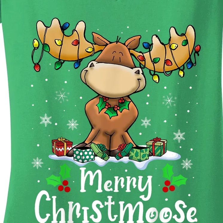 Merry Christmoose Christmas Moose Xmas Lights Women's V-Neck T-Shirt