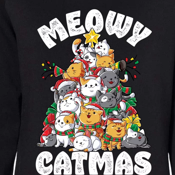 Meowy Catmas Cat Christmas Tree Xmas Girls Boys Funny Santa Gift Womens California Wash Sweatshirt