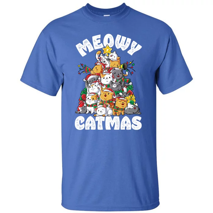 Meowy Catmas Cat Christmas Tree Xmas Girls Boys Funny Santa Gift Tall T-Shirt