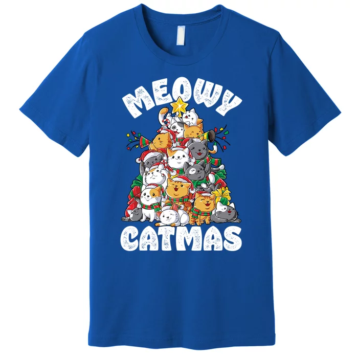 Meowy Catmas Cat Christmas Tree Xmas Girls Boys Funny Santa Gift Premium T-Shirt