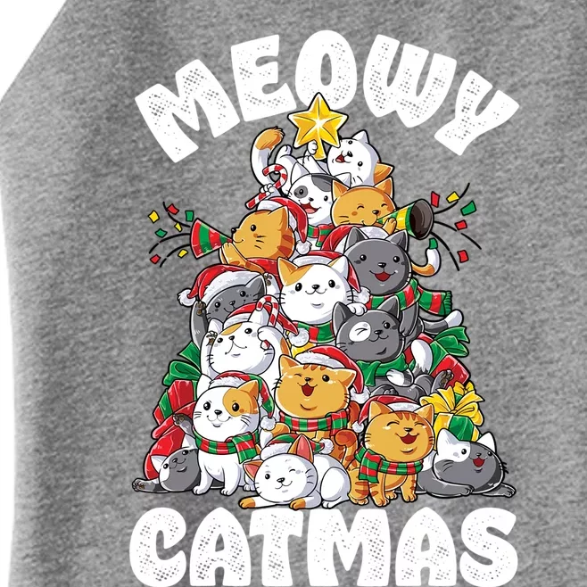 Meowy Catmas Cat Christmas Tree Xmas Girls Boys Funny Santa Gift Women’s Perfect Tri Rocker Tank