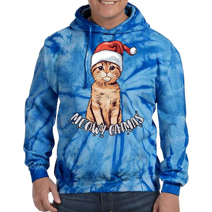 Meowy Catmas Cute Ginger Kitten Santa Hat Merry Christmas Meaningful Gift Tie Dye Hoodie