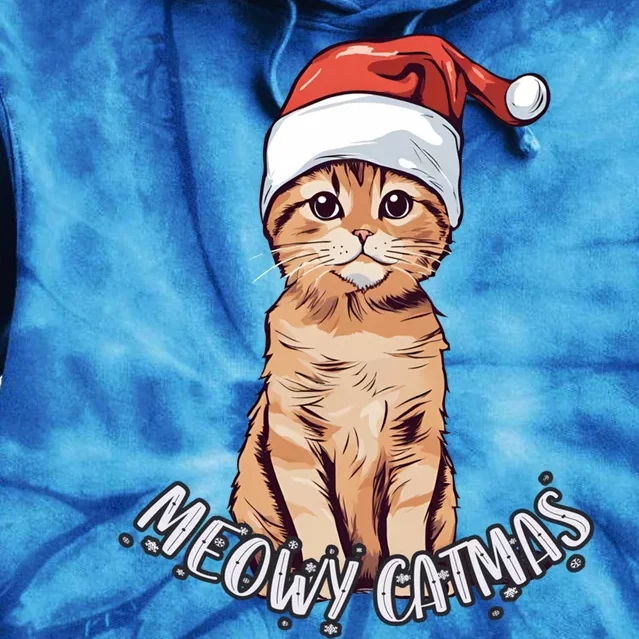 Meowy Catmas Cute Ginger Kitten Santa Hat Merry Christmas Meaningful Gift Tie Dye Hoodie