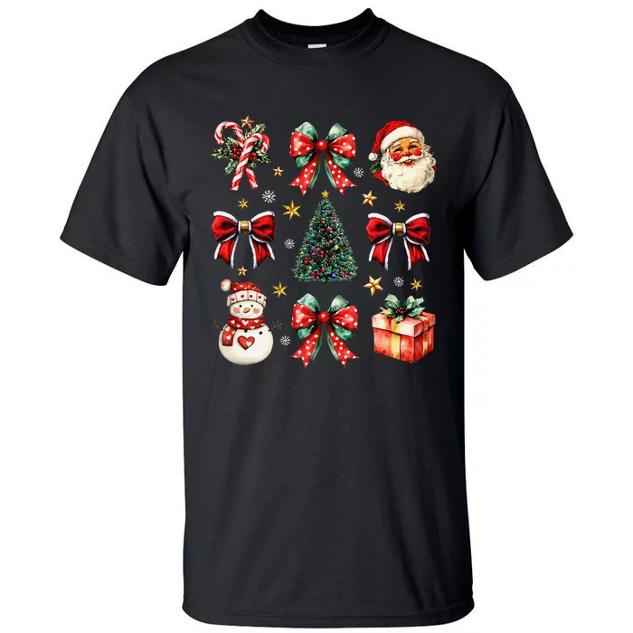 Merry Christmas Coquette Bows Girl Women Santa Claus Snowman Tall T-Shirt